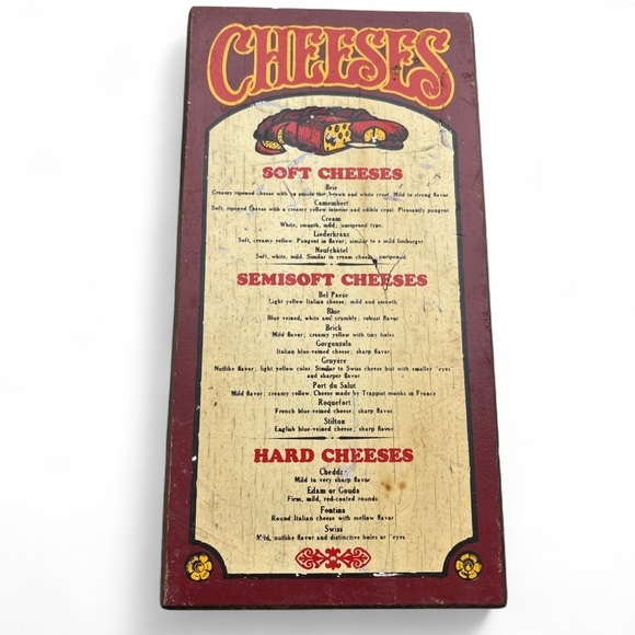 Vintage Other - Vintage Cheese Guide Wooden Board 1970 Stars & Stripes Kitchen Decor 15x8 USA